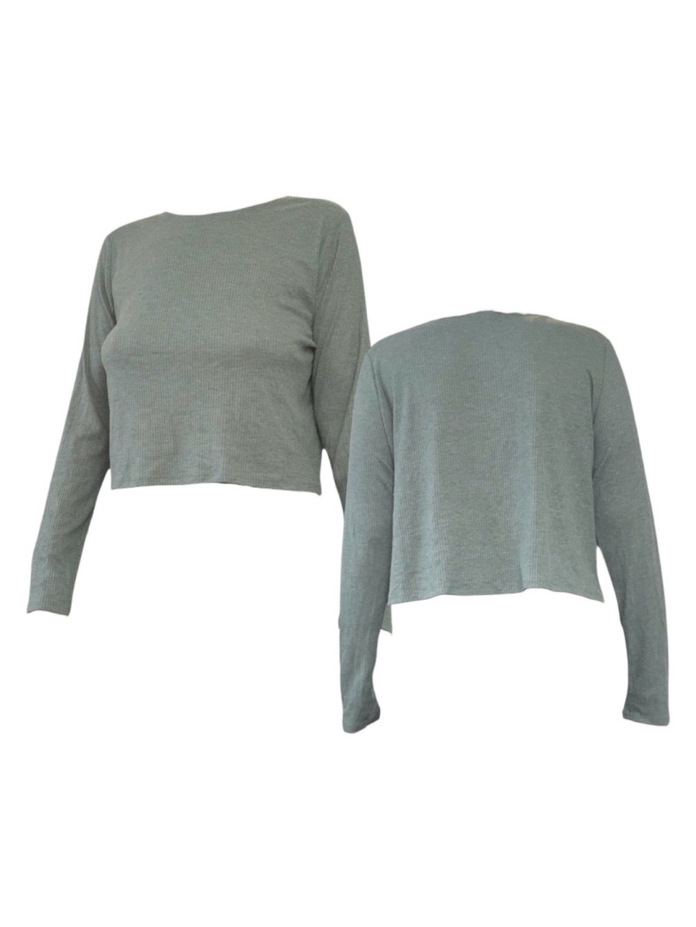 Divided Cropped Long-Sleeve Knit Top in Sage